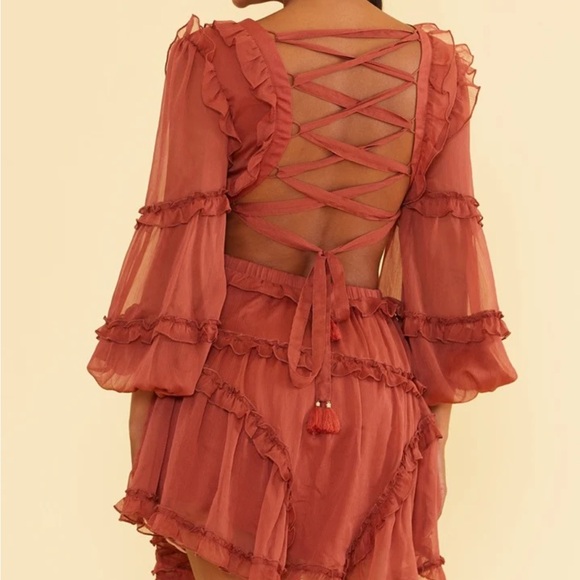 Rust Ruffle Chiffon Dress - Picture 2 of 2